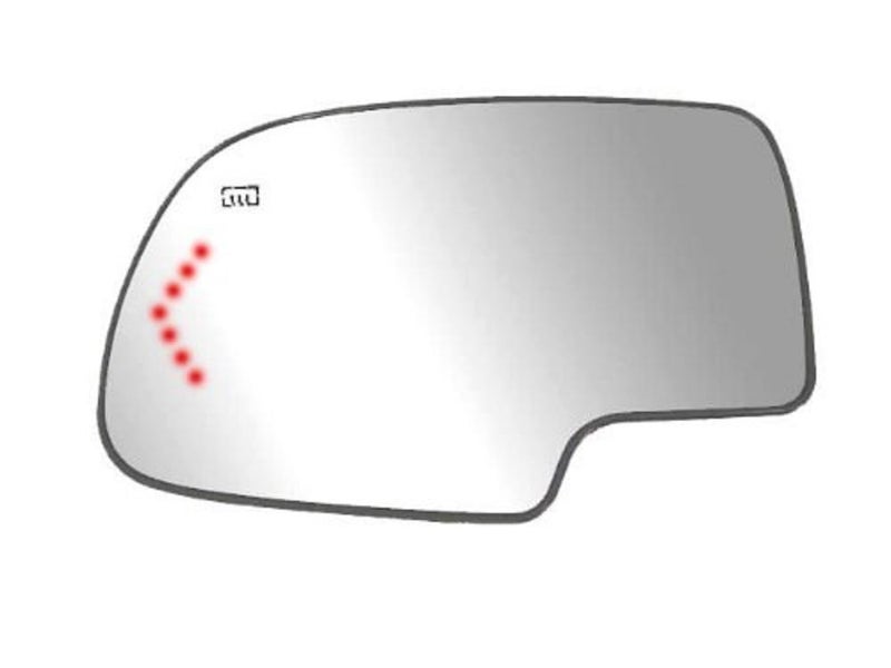 Driver Side Heated Mirror Glass w/backing plate, Cadillac Escalade, Chevrolet Avalanche, Silverado, Tahoe, GMC Sierra, Suburban, Yukon, Silverado, Sierra Classic, Arrow signal, 4 3/8" mount